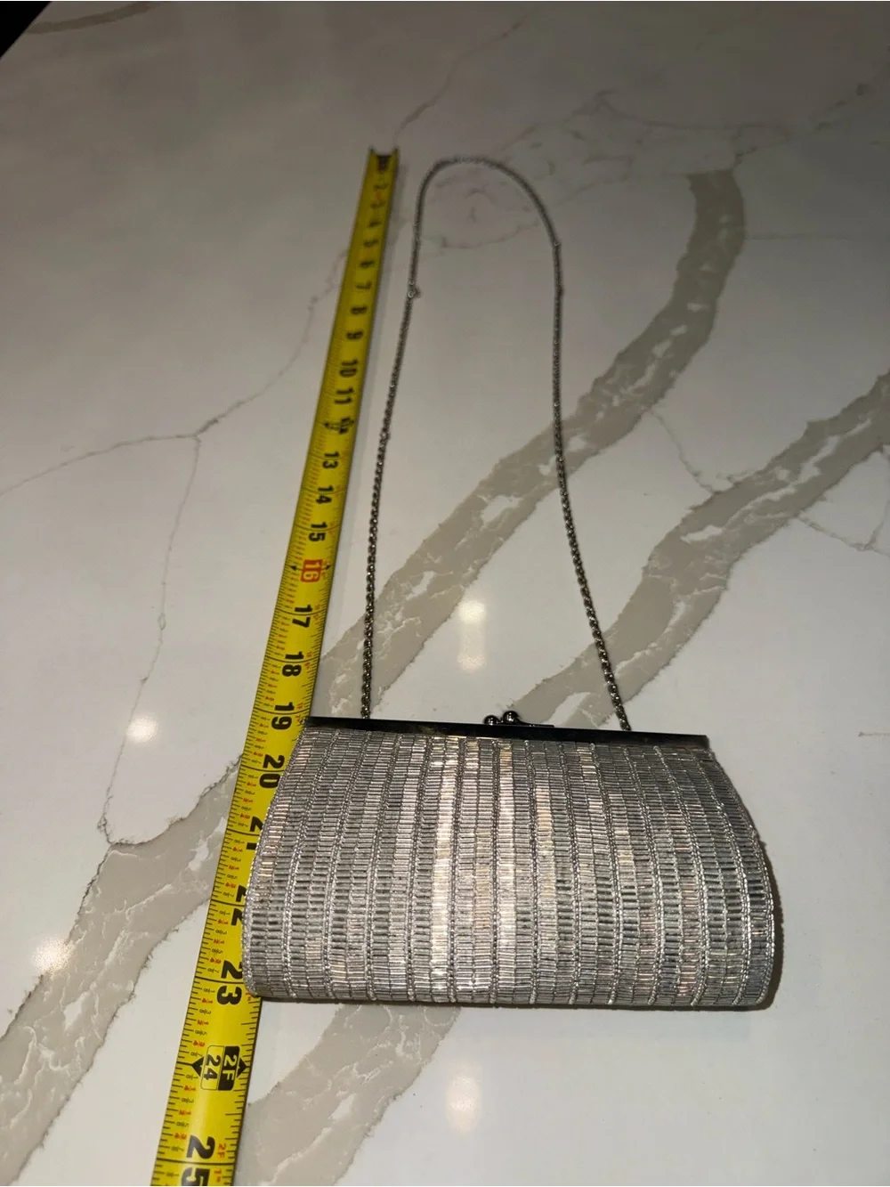 La Regale Vintage 80’s Silver Beaded Luxury Evening Clutch Metallic Clasp